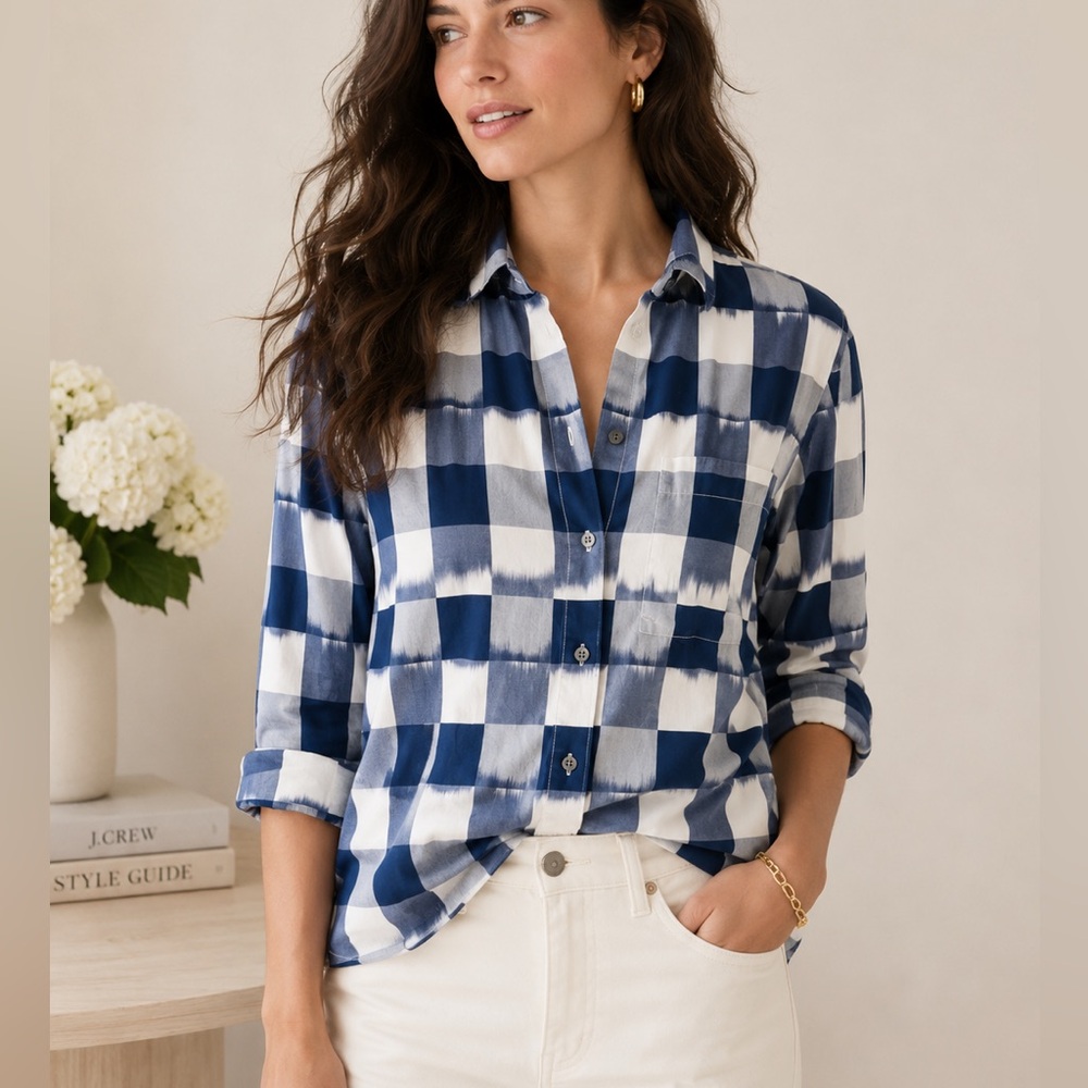 Madewell Blue White Buffalo Plaid Button Up Shirt Size XS